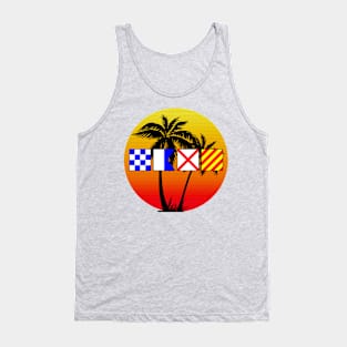 NAVY spelled out with Signal Flags Sunset Palm Trees Tank Top